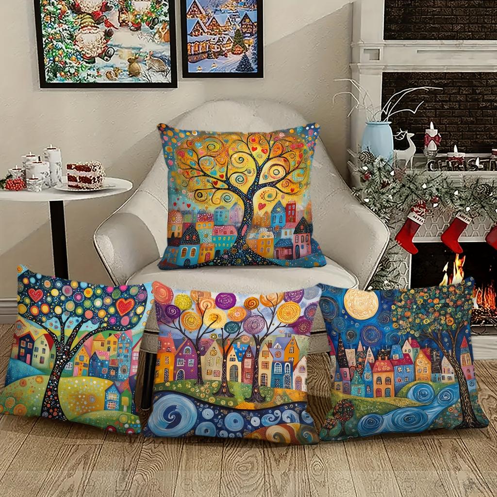Rustic Vintage Painting Doodle Pillowcases Set Ideal For Daily, Holiday Party, Home Room Sofa Bedroom Living Room Decor