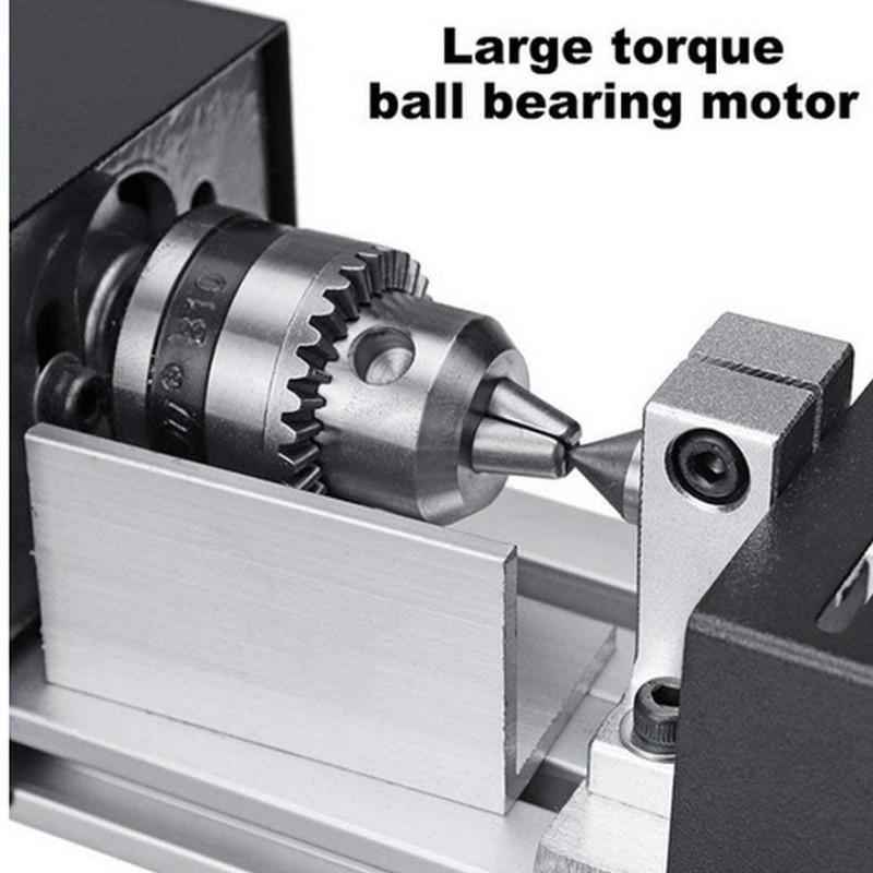 Upgraded Woodturning Lathe with Active Tail 110V-240V Mini Wood Lathe Machine Adjustable Rotary Tool 7-Speed Power Supply