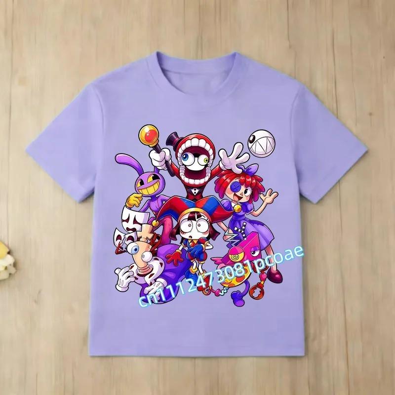 Children Short Sleeve T Shirts The Amazing Digital Circus Anime Cartoon Print Cotton Top Boys Girls Summer Casual Crew Neck Tees