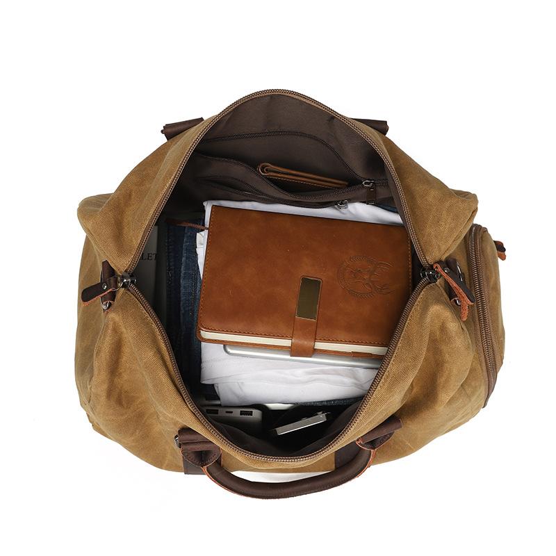 Wear-resistant Oil Wax Canvas Travel Bag Retro Europe and The United States Solid Color Outdoor Single Shoulder Luggage Storage Bag