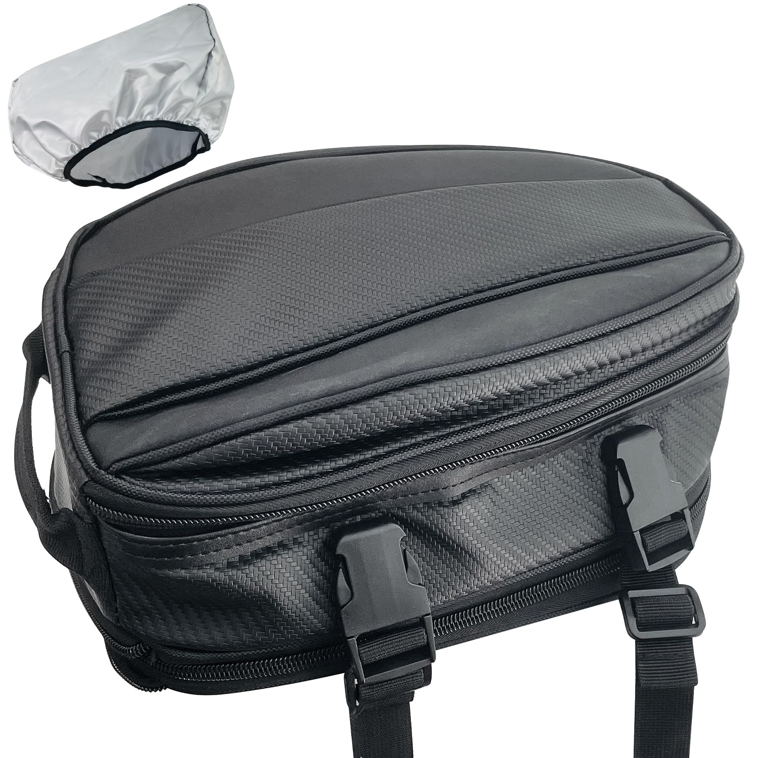 

Socpuro Мотоциклетное сиденье с дождевиком Маленькое туристическое Регулируемая вместимость до Сиденье-ракушка Нейлон ПУ Хвост Компактная мотоциклетная сумка с фиксированной и прочной сумкой, чёрный