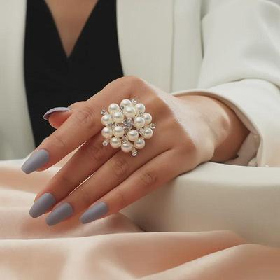 Anello da dito indice aperto regolabile con perla alla moda europeo-americana