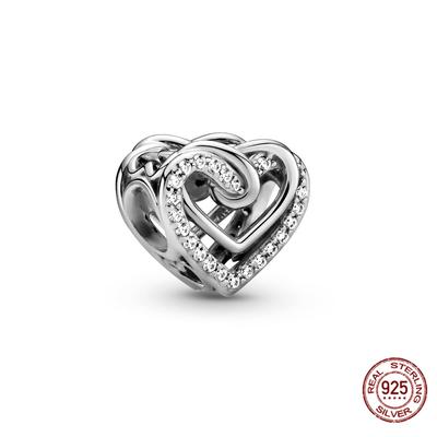 100 % Argent Sterling 925 Cœur - Perles Cœur Brillantes Forme Cœur S'adaptent Fabrication Bracelet Charms Tendance Pour Femmes Bijoux de Mode DIY