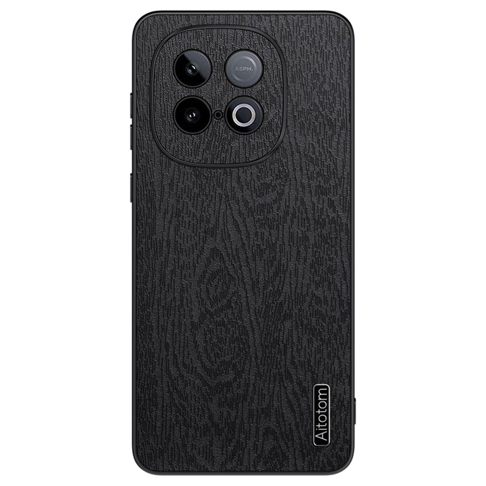 For Vivo iQOO Z10 Turbo 5G Case Wood Texture PU Leather Coated PC TPU Phone Cover