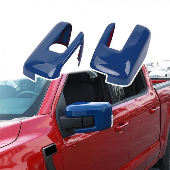 2x Blue Door Side Eyeglass Mirror Cover Trims For Ford F150 + W/ Turn Signal