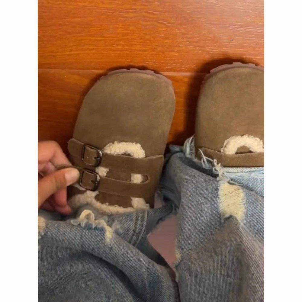 New Chinese Birkenstocks winter velvet 2025 new wasteland wind winter cotton slippers bag heel lazy pedal