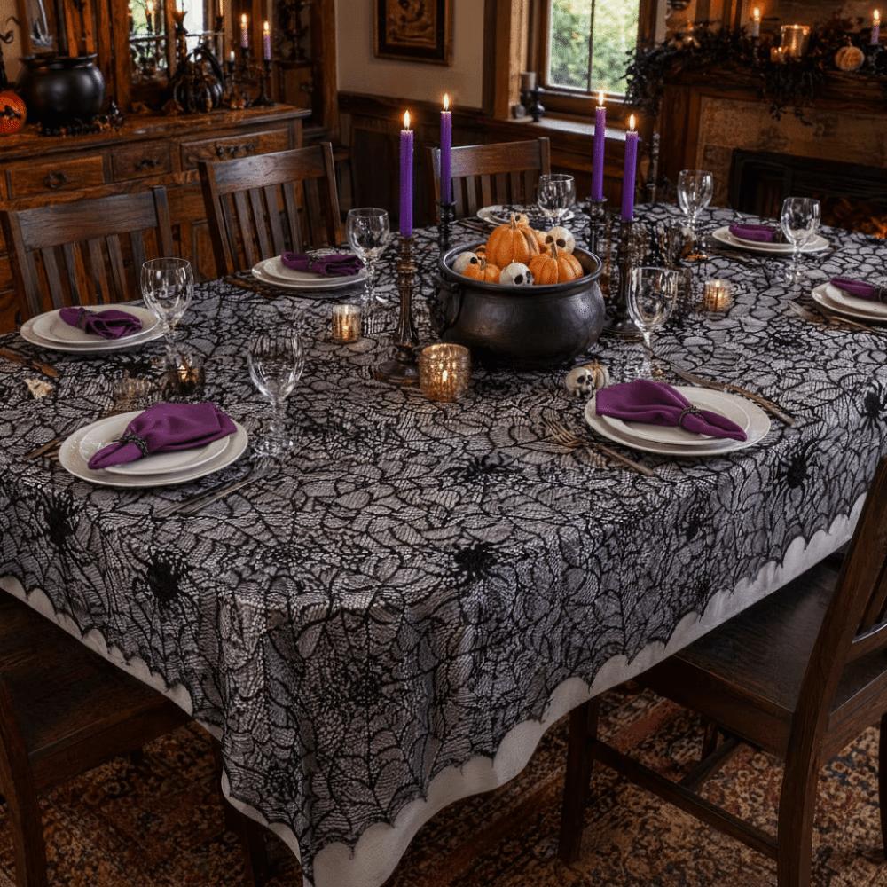 Lightweight Halloween Decoration Portable Spider Web Tablecloth Black Tablecloth  Event Decoration