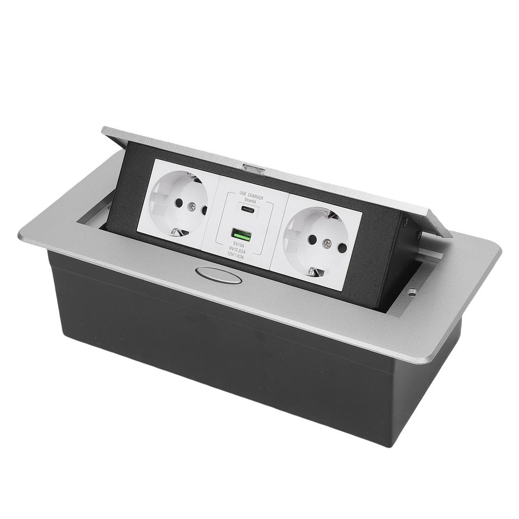 Pop Up Power Strip Silver Color 20W USB Fast Charging Rain Proof Embedded Countertop Pop Up Outlet