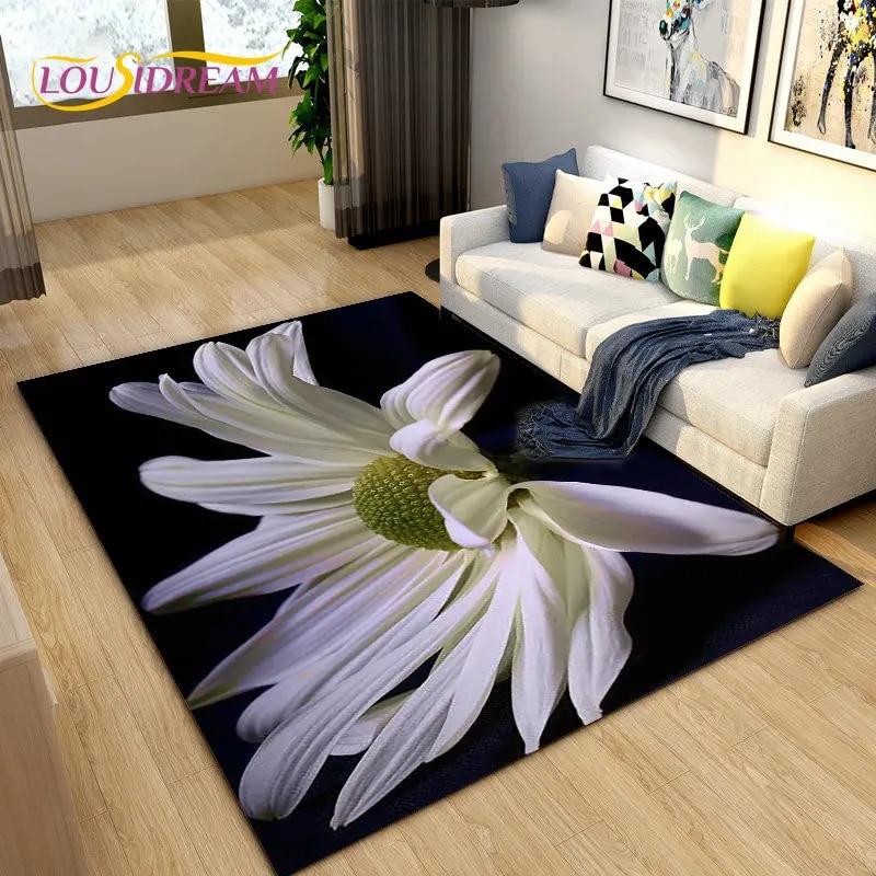 3D Daisy Flower Pattern Area Rug,Carpet Rug for Living Room Bedroom Sofa Doormat Kitchen Decoration,Kids Play Non-slip Floor Mat