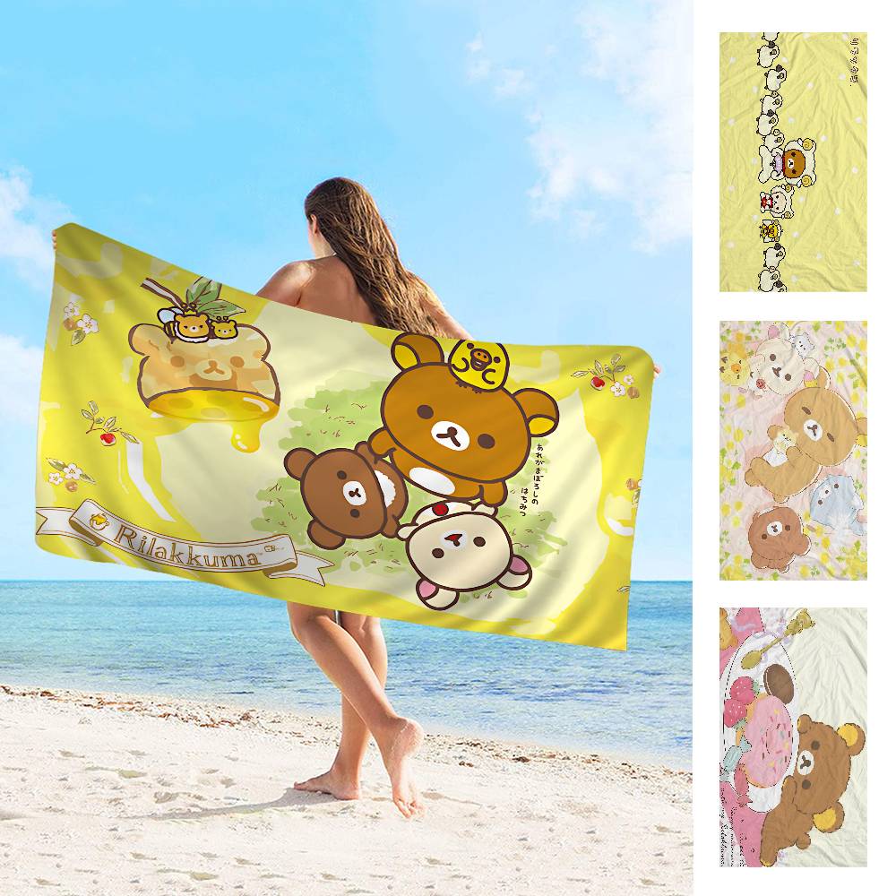 Manta de Microfibra Kawaii Oso Rilakkuma Secado Rápido Toallas de Playa Impresión Oversize Super Absorbente Manta Toalla de Piscina