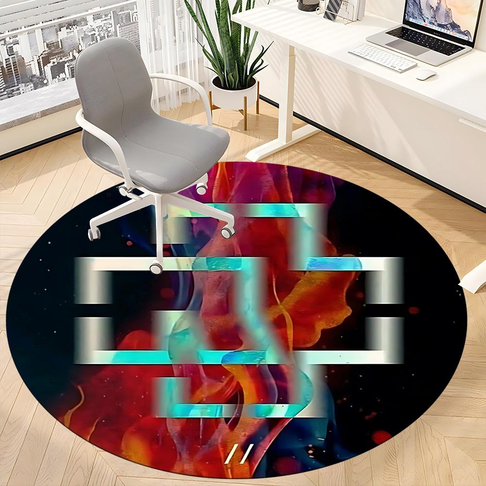 1PC RAMMSTEIN Office Round Rug - Perfect for Office or Study Decor, Machine Washable, Non-Slip Backing, Decorative Floor Mat