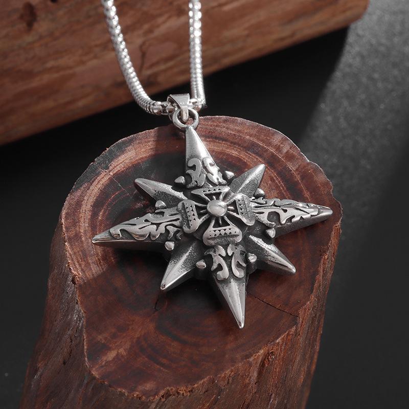 Five Star Compass Cross Compass Men's Retro Pendant Necklace