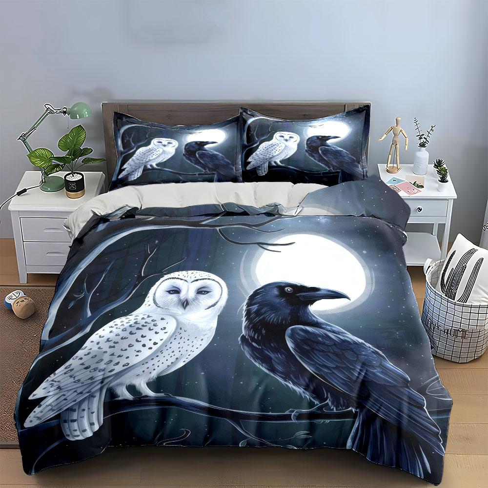 Moonlit Forest Bird Art Set Soft Comfortable Duvet Cover Bedding Set Included 1*Duvet Cover & 2*Pillowcases, Gift