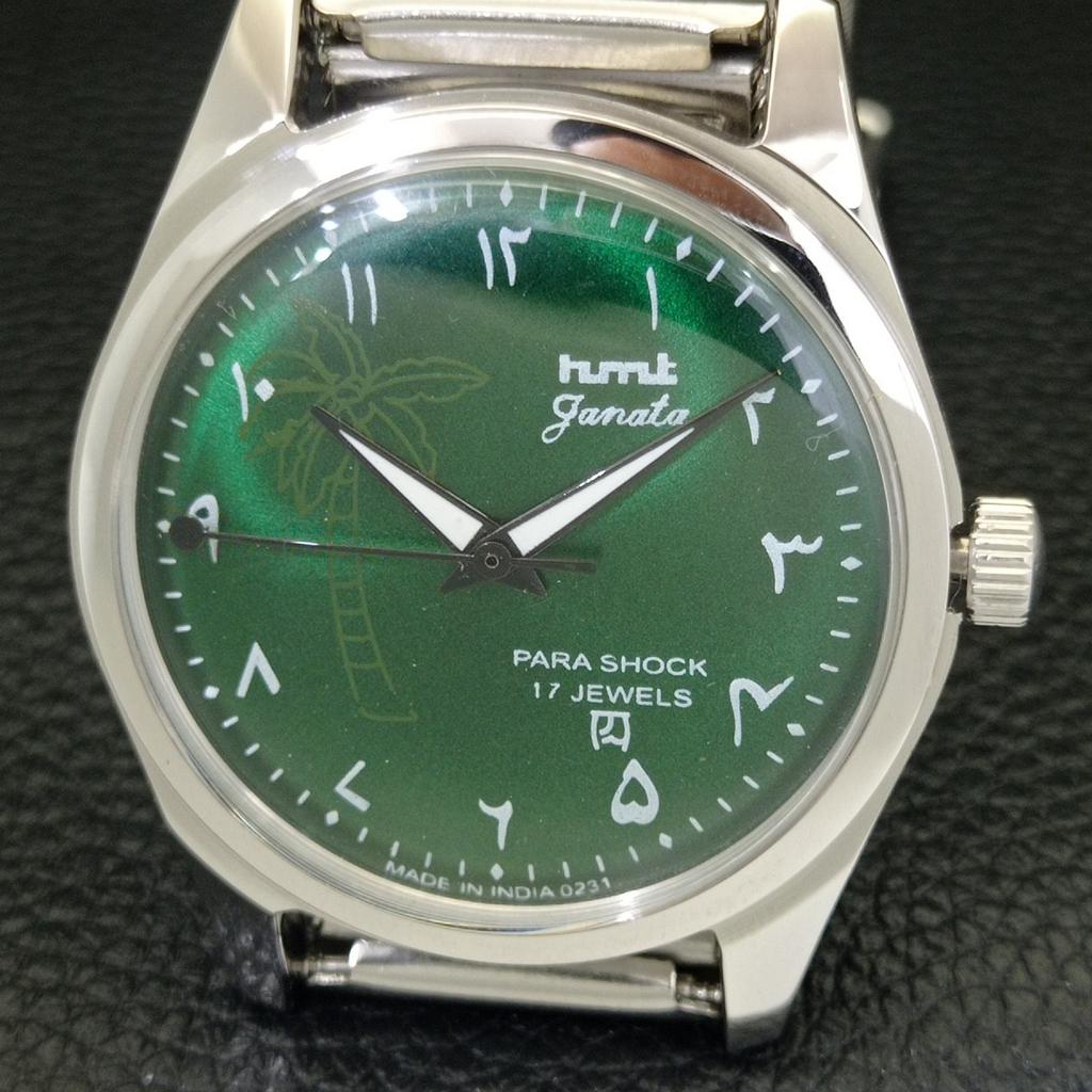 HANDAUFZUG VINTAGE HMT JANATA INDISCHE HERRENARMBANDUHR ARABISCH GRÜNES ZIFFERBLATT a440956-4