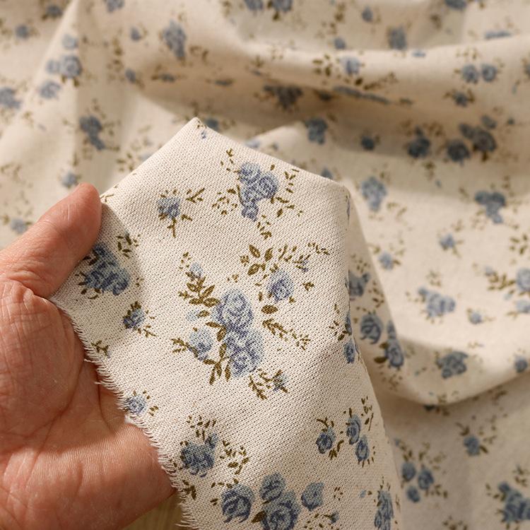 

Vintage Floral Linen Cotton Fabric Boho Printed Cloth for Dress Bag DIY Sewing Shabby Chic Cottagecore Blue Pink Brown Flower Fabric By Meter 1M*140cm синій