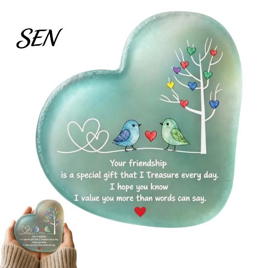 Appreciation Gifts for Long Distance Friend Heart Shape Acrylic Friendship Ornament with Engraved Verse & Bird Tree, Desktop Inspirational Desk Decor