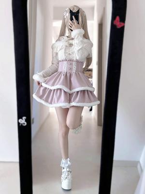 Perlen-Spitzen-Schleifen-Plüsch-Lolita-Strickrock-Anzug - Herbst-Winter-Kollektion