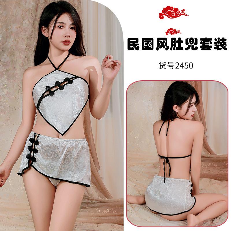Sex underwear sexy neck cheongsam hot backless temptation retro buckle three-point uniform suit