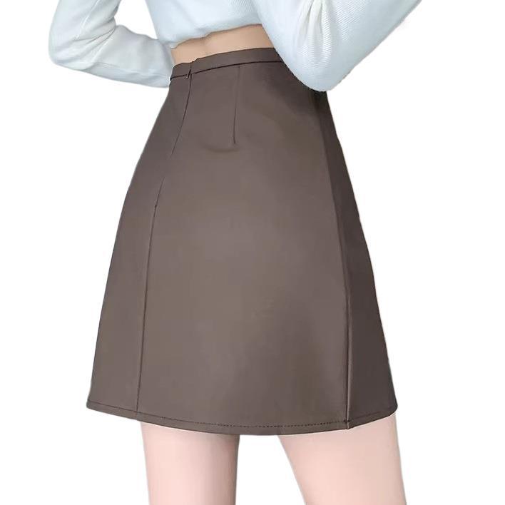 High Waist PU Leather A-Line Midi Skirt - Autumn/Winter Collection, Anti-Exposure, Slimming, Frosted Matte Finish with Zipper
