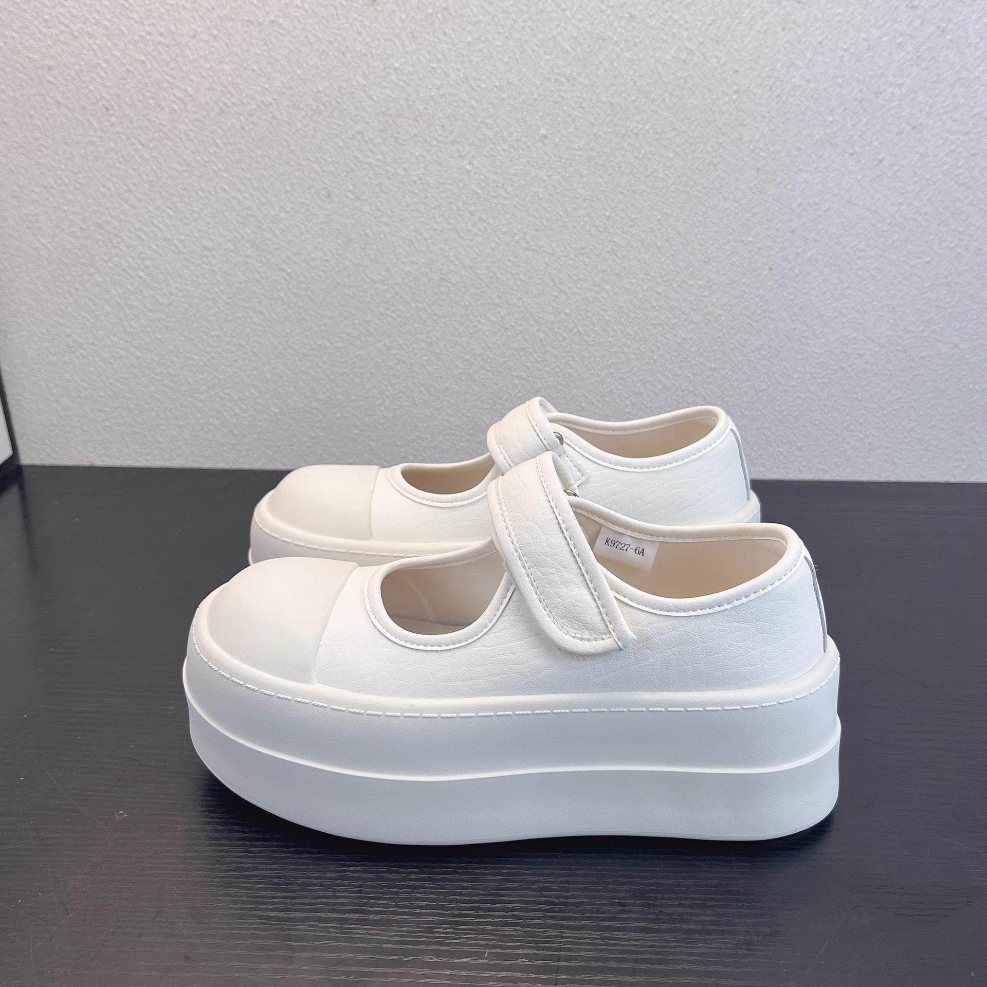 

Mary Jane single shoes women s platform heightening Velcro little white shoes 2025 new versatile skirt big head casual shoes 40 бежевый