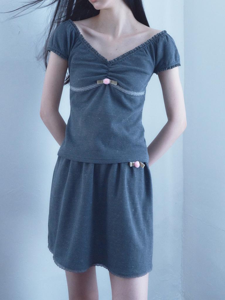 Hety Waffle Rose Cotton Skirt (Charcoal)