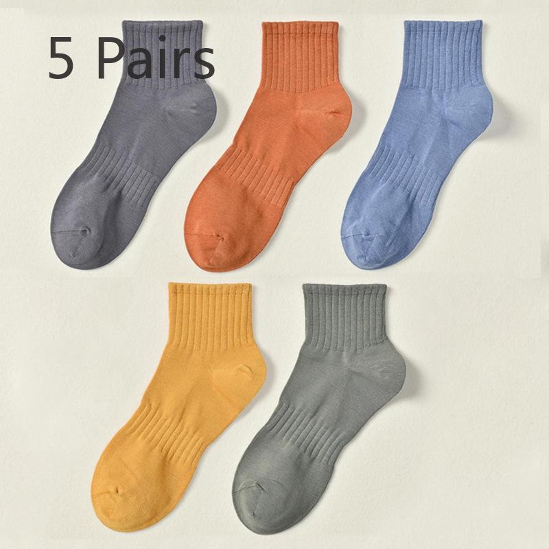 

5 пар мужских весенне-летних однотонных простых повседневных баскетбольных носков без косточек для спорта и отдыха 5 Pairs