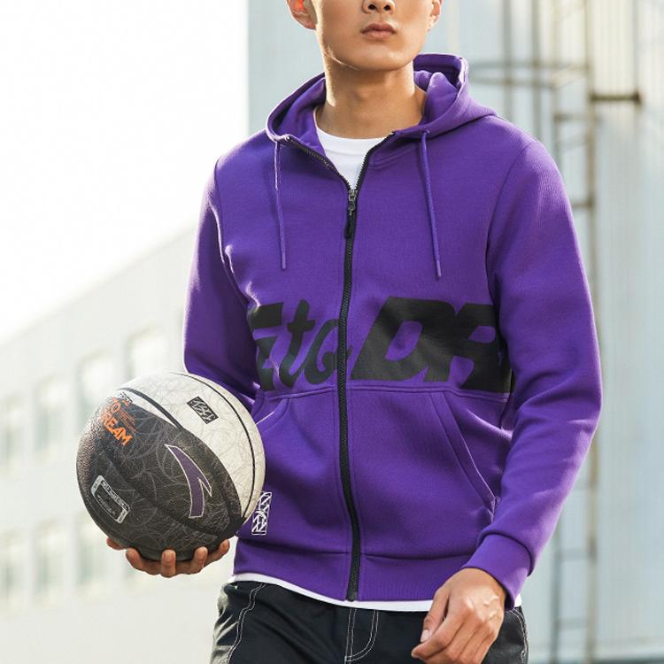 Anta Basketball Series Letter Print Knit Hooded Jacket Men Jackets Persian-Purple 152211708-4