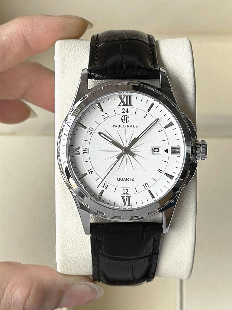 Elegant Men's Quartz Watch with Calendar - Waterproof Leather Strap