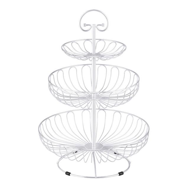 

3-х уровневая ретро простая круглая металлическая бытовая тарелка с фруктами, подставка для хранения, корзина для хранения белый