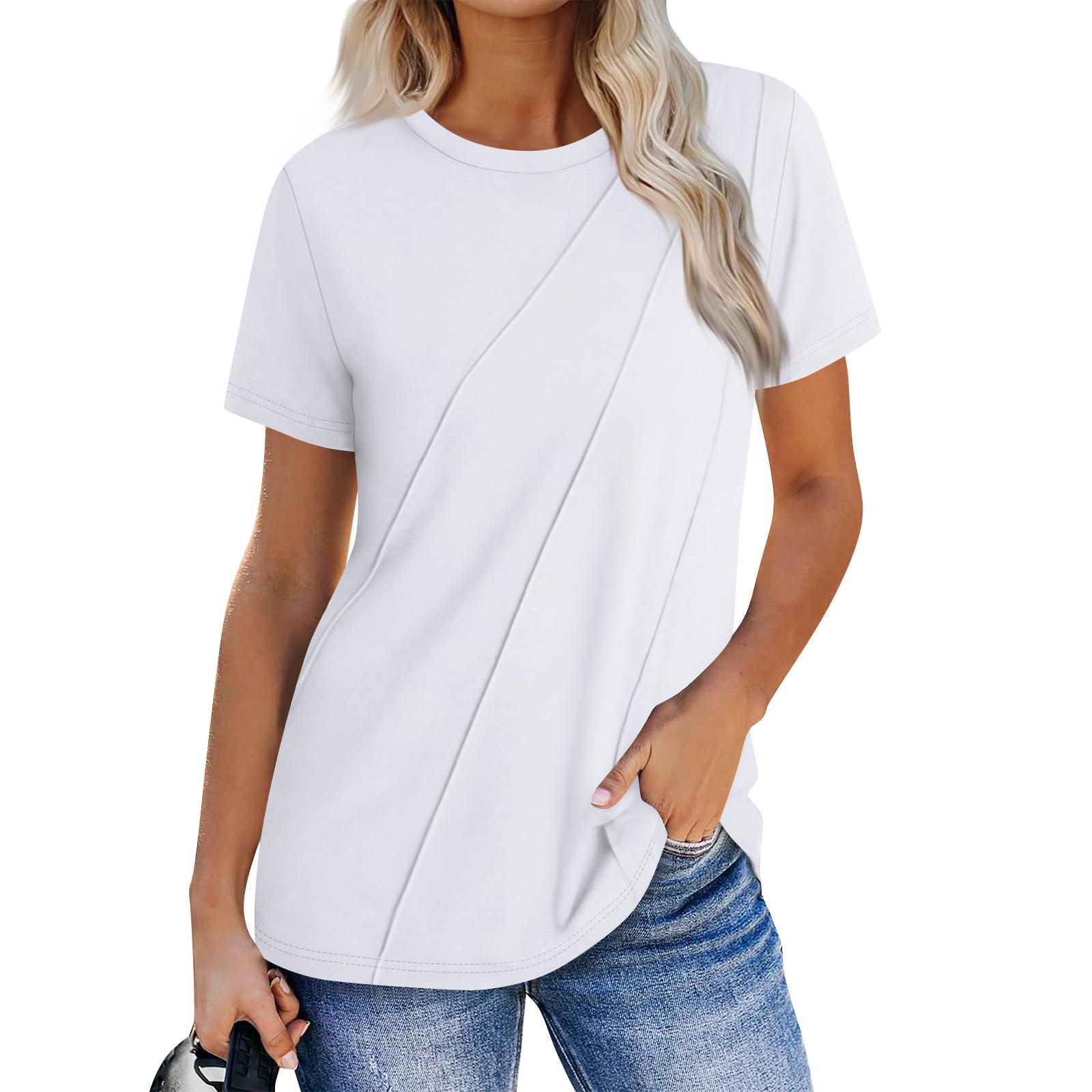 

Женские летние топы, повседневные, с оборками, коротким рукавом, круглым вырезом, свободные, плиссированные футболки XL белый