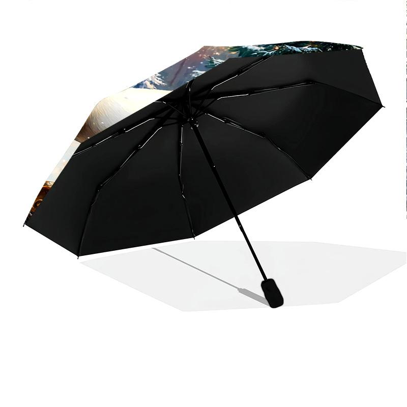 1 PC Automatic Folding Umbrella - Deer with Presents Pattern, Portable & Foldable Design with 8 Ribs, Christmas Birthday Gifts