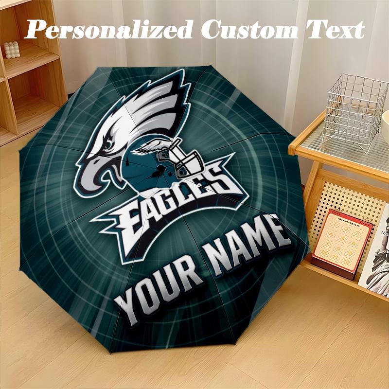 Philadelphia Eagles Automatic 8‑ribs Umbrella, Custom Name Text Personalized Folding Umbrella Rain Sun Gift