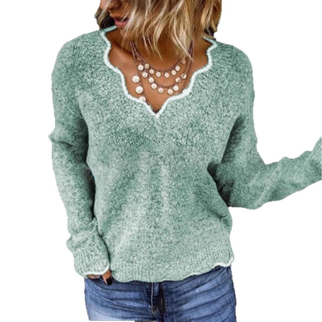 2025 Women's V-neck Knit Pullover Sweater - Cute, Multiple Colors, In Stock