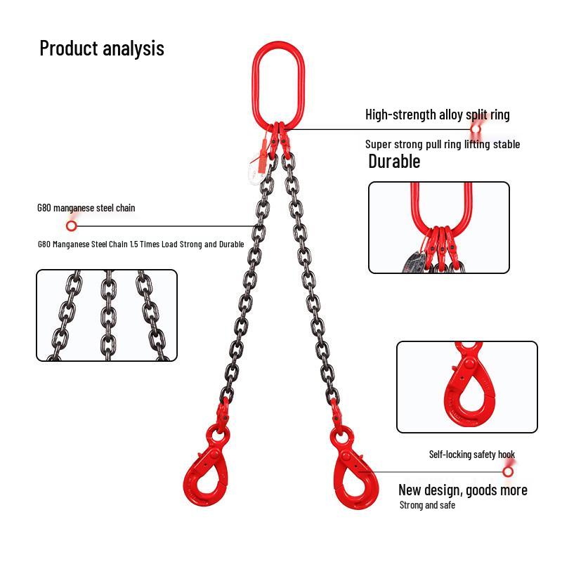 Double Hook Self-Locking Safety Lifting Chain for Crane, 2-3 Tons Capacity