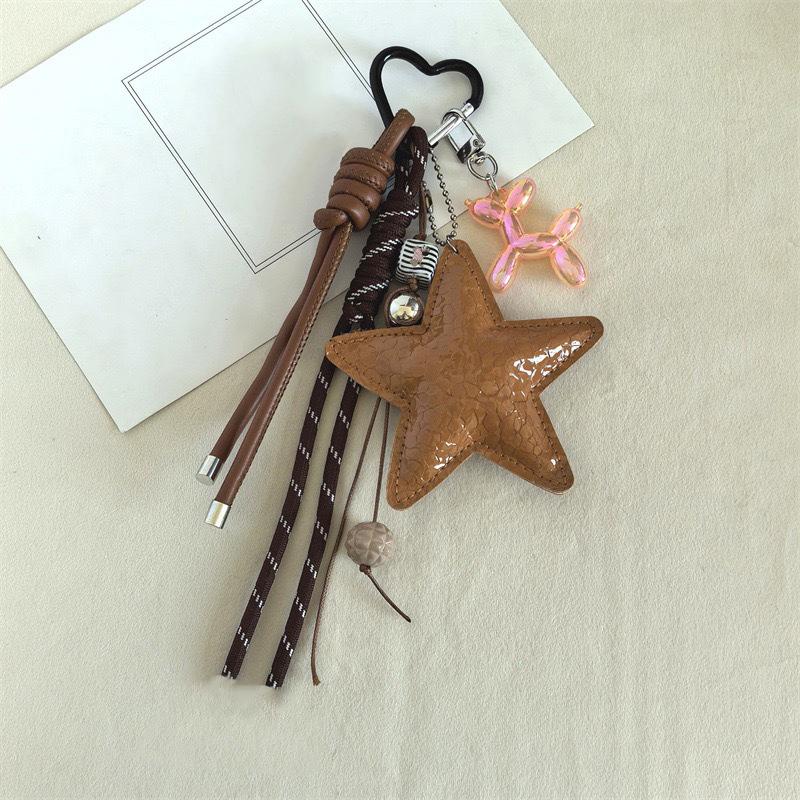 Fashion Starfish Keychain with Cute Balloon Dog Leather Charm Maximalist Braided Rope Bag Ornaments Women's Accessory