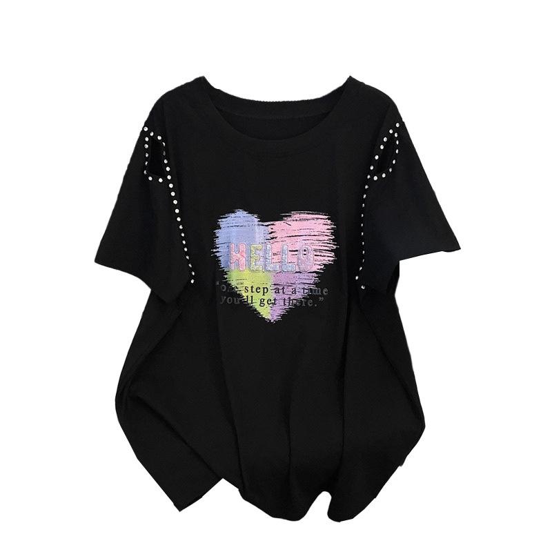 Women's Plus Size Slimming Loose Mid-Length Short-Sleeve T-Shirt (Sizes 200/300/350 jin) - Style 1066