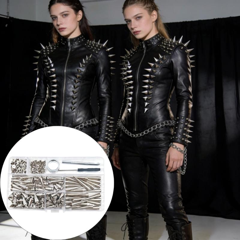 105Pieces Multiple Size Alloy Punk Rivets Set Including Tool and Case for Crafting Clothing Designs