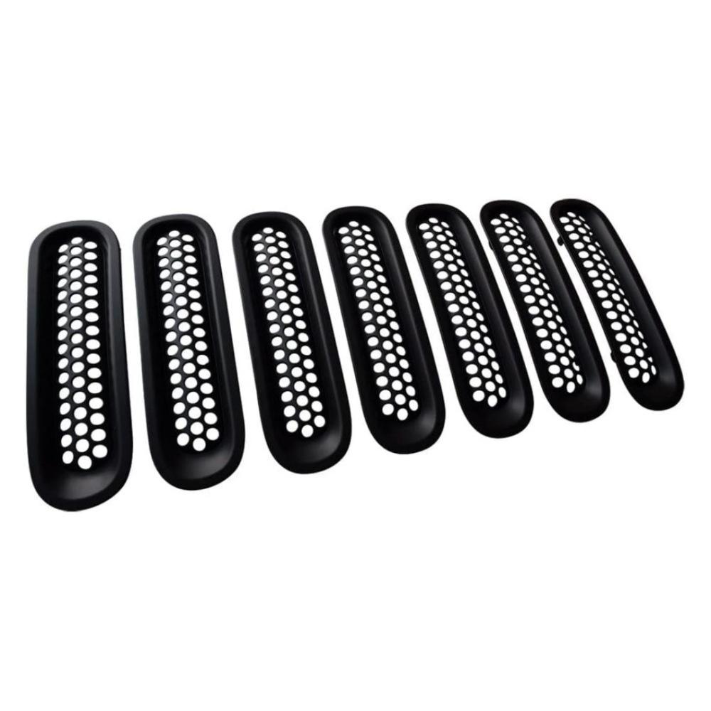 Front Grille Insert Trim Cover For Jeep Wrangler JK 2007 2017 Exterior Accessories Black Mesh Frame Snap In Replacement