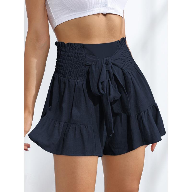 Sommerliche Shorts mit weitem Bein und Riemchen für Damen, drapiert, vielseitige Freizeithose