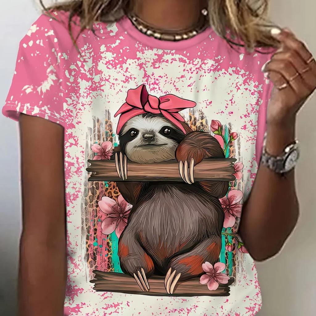 Lustige Damen-T-Shirts mit Cartoon-Hund, Zeichentrickfiguren, süßes T-Shirt mit 3D-Druck, lässiges Kurzarm-Oberteil mit Rundhalsausschnitt, weibliche Kleidung
