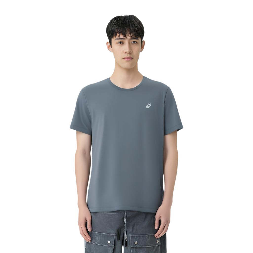 Asics Ss25 Brand Logo Solid Color Knitted Moisture-Wicking Quick-Dry Crew Neck Short Sleeve T-Shirt Men Tops Gray 2011D202-401