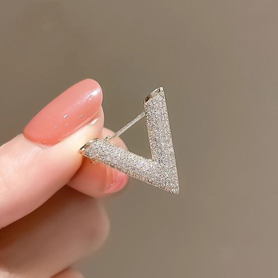 Women Brooch Sparkling Rhinestones Inlaid V-Shaped Design Lapel Pin Sweater Scarf Bag Badge Jewelry