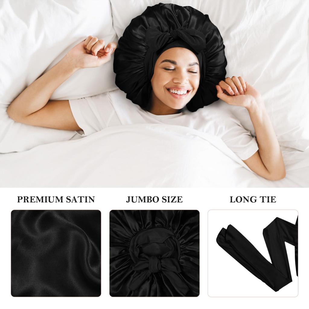 Touca de Dormir de Cetim de Seda com Laço de Fita para Mulheres - Touca Elástica de Aba Larga para Banho para Cuidados com o Cabelo