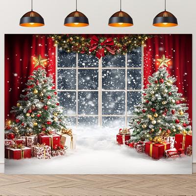 Christmas Tree Window Scene Backdrop Xmas Decoration Background Winter Backdrop Decorations For Photo Studio Photo Booth Christams Party