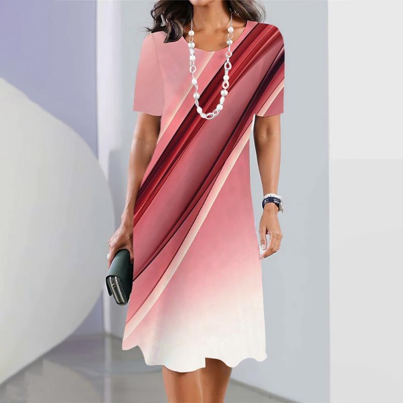 New Women's Dresses Striped Printed Summer Elegant Dress Feamle Short Sleeve Dresses Fashion Oversized Clothes