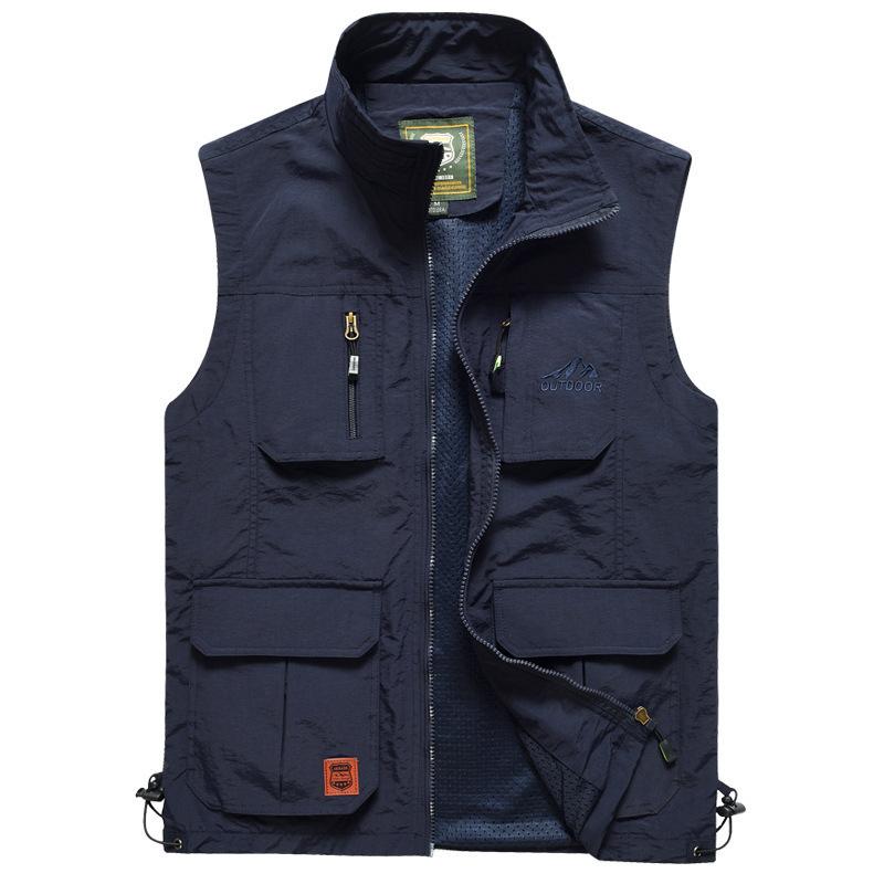 Summer Men's Vest Outdoor Mesh Thin Stand Collar Jacket Sports Quick-drying Vest Fishing Horse Clip Shoulder