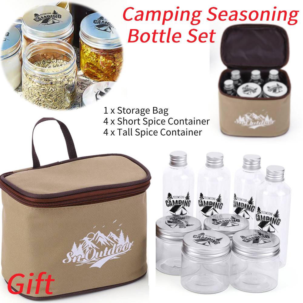 8Pcs Camping Spice Kit with Storage Bag Outdoor Spice Bottle Set Portable Pepper Spice Storage Jars Set for Outdoor Camping BBQ