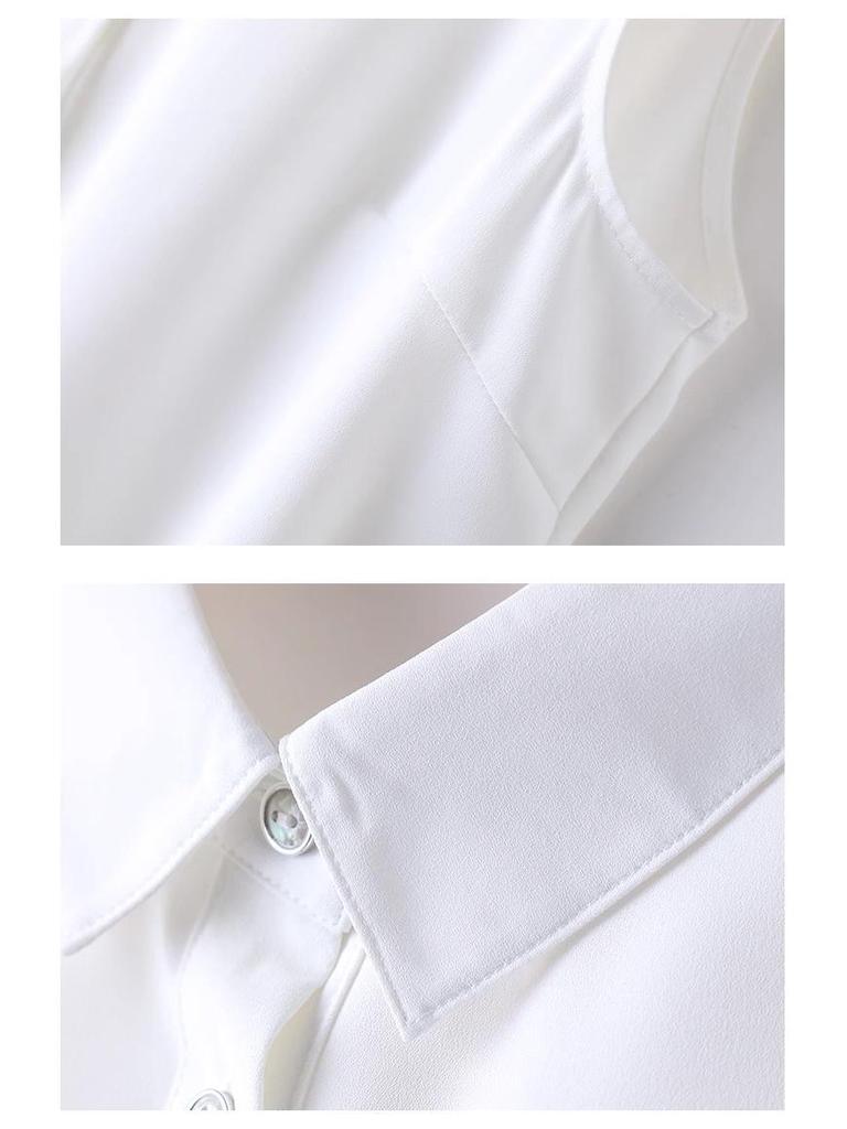 Women's White Sleeveless Chiffon Layered Vest Top with Collar - Ideal for Spring, Summer, and Autumn.