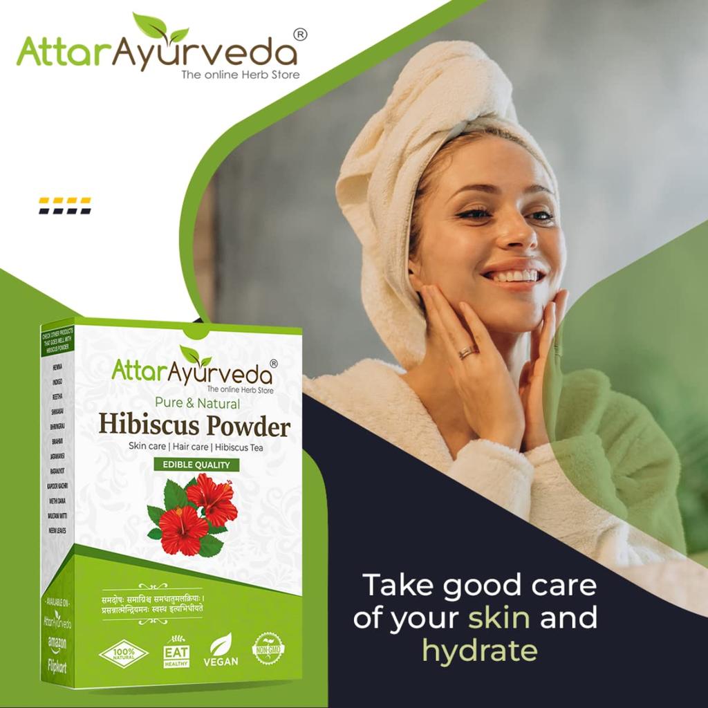 Attar Ayurveda Hibiscus Powder 100g for Hair Care, Face Pack, Tea, Pure Natural Flower Powder