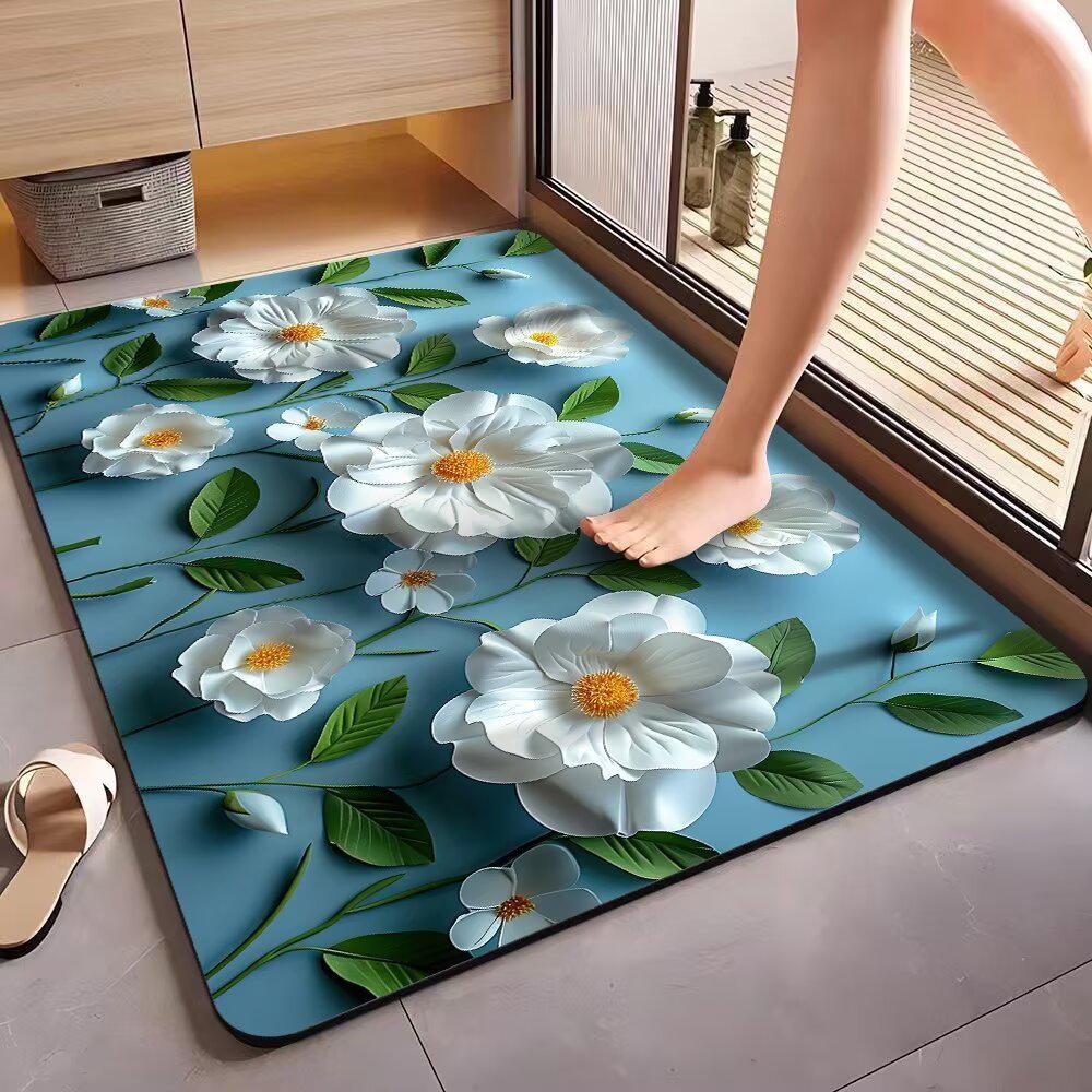 3D Floral Diatom Mud Quick-Dry Bathroom Mat - Absorbent, Soft, Non-Slip Toilet & Kitchen Carpet